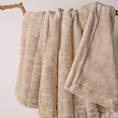 Kingole Faux Rabbit Fur Luxury Throw Blanket, Cozy Couch Sofa Bed Super Soft and Warm Plush Microfiber 350GSM, 50 x 60 Inch, Beige