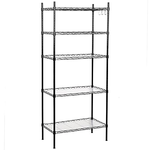 5-Shelf Adjustable Wire Shelving Unit, Pantry Shelves Metal Storage Racks Utility Racks, Height Household Type Heavy Duty Storage Shelving for Kitchen, Bedroom, Bathroom and Garage, Black (5-tier)