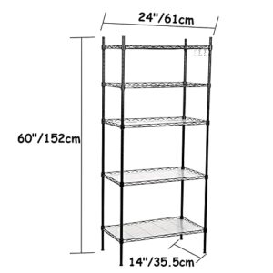 5-Shelf Adjustable Wire Shelving Unit, Pantry Shelves Metal Storage Racks Utility Racks, Height Household Type Heavy Duty Storage Shelving for Kitchen, Bedroom, Bathroom and Garage, Black (5-tier)