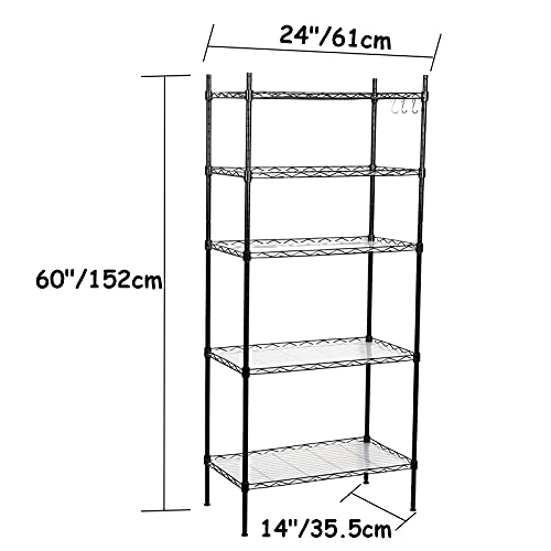 5-Shelf Adjustable Wire Shelving Unit, Pantry Shelves Metal Storage Racks Utility Racks, Height Household Type Heavy Duty Storage Shelving for Kitchen, Bedroom, Bathroom and Garage, Black (5-tier)