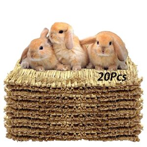 tfwadmx 20 pcs bunny grass mat rabbit natural straw woven bed small animal cages sleeping hay mats nest play chew toys for guinea pig, parrot, hamster, chinchilla, squirrel and small animal