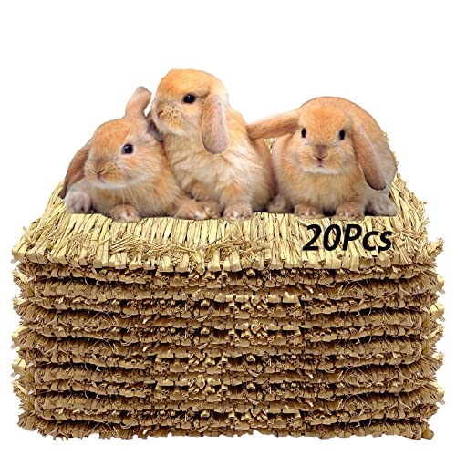 Tfwadmx 20 Pcs Bunny Grass Mat Rabbit Natural Straw Woven Bed Small Animal Cages Sleeping Hay Mats Nest Play Chew Toys for Guinea Pig, Parrot, Hamster, Chinchilla, Squirrel and Small Animal