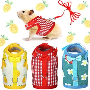 3 Pieces Guinea Pig Harness with Leash Small Pet Harness Fruit Plaid Pattern Adjustable Padded Walking Vest for Pet Hamster Ferret and Squirrel Small Animals (Pineapple, Red Plaid, Strawberry, Small)