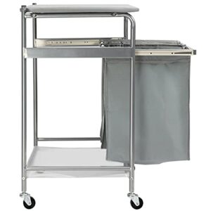 PARANTA Laundry Sorter Cart with Ironing Board Side pull 3-Bag Heavy-Duty 4 Wheels Laundry Hamper Light Grey