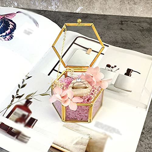 UXZDX Hexagonal Transparent Glass Box, Geometric Transparent Glass Jewelry Box Storage Box Desktop Storage