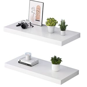 rank floating shelves 2 pack modern display wall shelf for bedroom, bathroom, living room and kitchen, deeper than others (white, 23.6" l x 11.5" d x2 t)