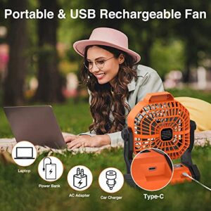 VersionTECH. Camping Fan with LED Lights Portable Desk Fan Personal Small Battery Operated Outdoor Cooling USB Rechargeable Tent Fan with Hanging Hook for Travel Fishing Picnic Barbecue Hurricane
