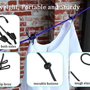 Portable Elastic Travel Clothesline with 12pcs Clothespins Travel Gadgets, 10 Clothespins, Retractable Elastic Laundry Clothes Line for Backyard, Vacation Hotel, Balcony Clothes Drying Line(Black)