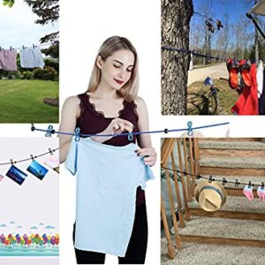 Portable Elastic Travel Clothesline with 12pcs Clothespins Travel Gadgets, 10 Clothespins, Retractable Elastic Laundry Clothes Line for Backyard, Vacation Hotel, Balcony Clothes Drying Line(Black)