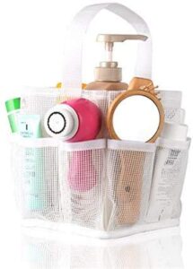 quick drying 8 pockets hanging mesh shower caddy organizer toiletry tote，hanging portable toiletry bag for men and women, large storage portable shower bag for college dorms essentials， 2 assorted size (white)