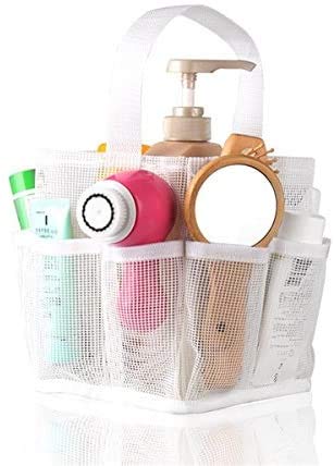 Quick Drying 8 Pockets Hanging Mesh Shower Caddy Organizer Toiletry Tote，Hanging Portable Toiletry Bag for Men and Women, Large Storage Portable Shower Bag for College Dorms Essentials， 2 Assorted Size (White)