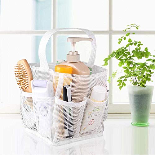 Quick Drying 8 Pockets Hanging Mesh Shower Caddy Organizer Toiletry Tote，Hanging Portable Toiletry Bag for Men and Women, Large Storage Portable Shower Bag for College Dorms Essentials， 2 Assorted Size (White)