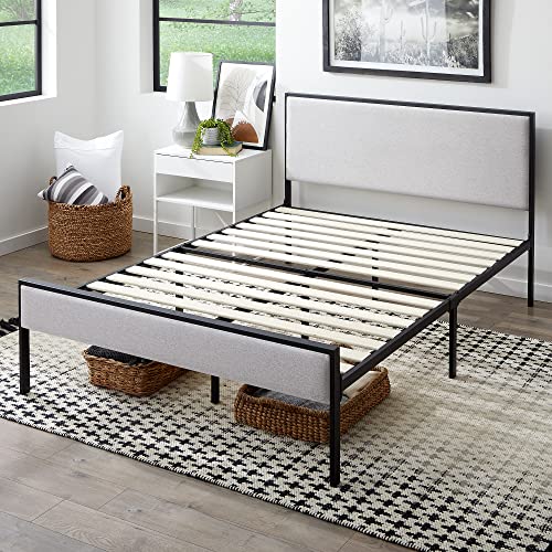 Edenbrook Hudson Full Platform Bed Frame with Headboard-Underbed Storage-Full Bed Frame No Box Spring Needed-Metal/Upholstery