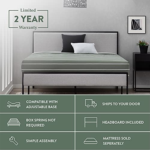 Edenbrook Hudson Full Platform Bed Frame with Headboard-Underbed Storage-Full Bed Frame No Box Spring Needed-Metal/Upholstery