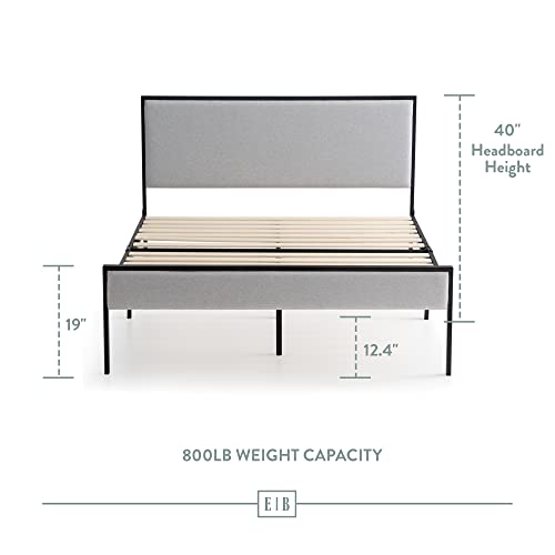 Edenbrook Hudson Full Platform Bed Frame with Headboard-Underbed Storage-Full Bed Frame No Box Spring Needed-Metal/Upholstery