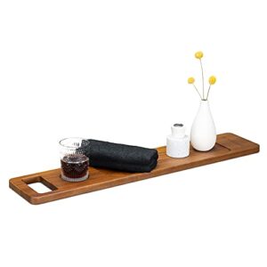 navaris wood bath tray shelf - walnut bathtub tray caddy tub holder for tablet, books, candles, massage oil - real walnut wood with simple design
