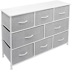 sorbus dresser with 8 drawers - furniture storage chest for kids clothing organization, bedroom, hallway, closet, office - steel iron frame, rustic farmhouse wood top, fabric bins (white)