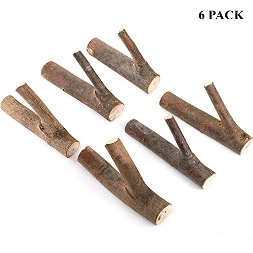 DEAYOU 6 Pack Wood Wall Hooks, Tree Branch Real Wooden Hooks for Hanging, Adhesive Farmhouse Rustic Hat Coat Hooks Wall Stickers for Towels, Bags, Scarves, Keys, Decoration (Width 0.8"-1.2")