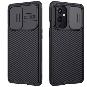 mangix oneplus 9 case with camera cover,oneplus 9 slim fit thin polycarbonate protective shockproof cover with slide camera cover, upgraded case for oneplus 9 (black)