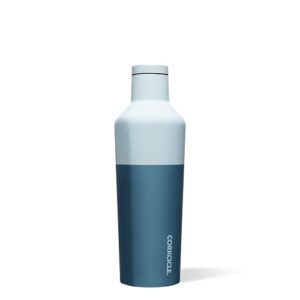 corkcicle classic 16 ounce canteen triple insulated stainless steel water bottle with screw cap and extra wide mouth, color block glacier blue