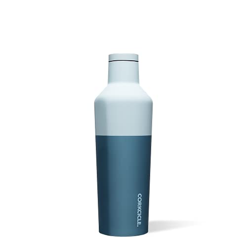 Corkcicle Classic 16 Ounce Canteen Triple Insulated Stainless Steel Water Bottle with Screw Cap and Extra Wide Mouth, Color Block Glacier Blue