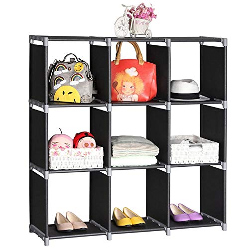 N/C Organizers and Storage Rack for Closet,Heavy Duty DIY Modular Book Shelf for Office, Storage Shelves Cubes Organizer for Bedroom Cabinet Living Room (3 Layers 9 Cubes), Black