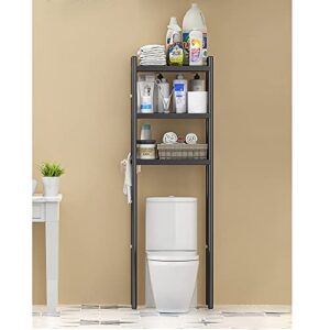 wpt over-the-toilet storage, 3-tier bathroom organizer with shelves, space saver toilet rack, stainless steel, easy to assembly, black