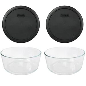 pyrex (2 7203 glass bowls & (2) 7402-pc black lids