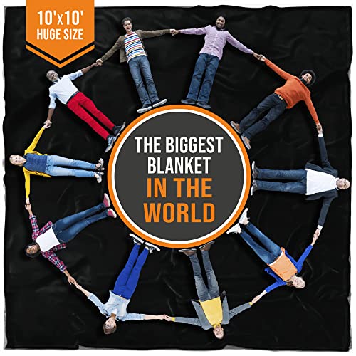 Big Oversized Blanket, 10' x 10' (120'' x 120'') Large Blanket for Families, Extra Soft, Lightweight, Plush Giant Blanket for All Seasons, XL Oversize Fleece Throw, Worlds Biggest Blanket (Black)