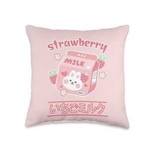 Cute Strawberry Milk Korean Kpop Cute Kawaii Strawberry Milk Cartoon Aesthetic Japan Anime Throw Pillow, 16x16, Multicolor