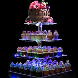 BLBYHO 4 Tier Acrylic Cupcake Tower Stand, Clear Square Dessert Treat Display, Cake and Cupcake Stand Set, Candy Bar Party Décor, Bases Para Cupcakes for Birthday Wedding Party…