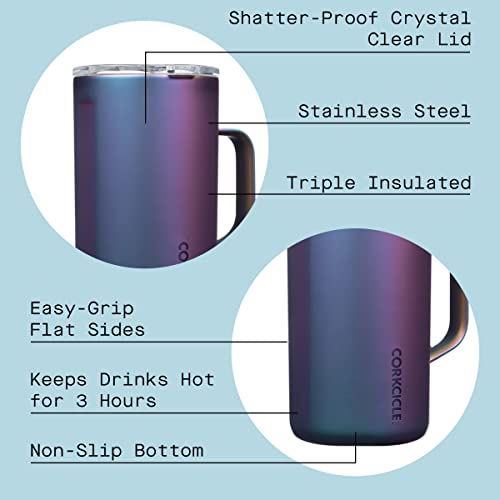 Corkcicle Triple Insulated Coffee Mug with Lid, Stainless Steel Camping Tumbler with Handle, Hot for 3+ Hours, BPA Free, Dragonfly, 22 oz