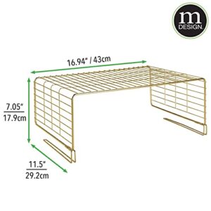 mDesign Modern Versatile Metal Closet, Cabinet Organizer Storage 2-Tier Shelf Divider, Separator for Bedrooms, Bathrooms, Entryways, Hallways, Kitchen Pantry, Office, Easy Install, 4 Pack - Soft Brass