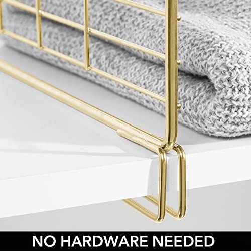 mDesign Modern Versatile Metal Closet, Cabinet Organizer Storage 2-Tier Shelf Divider, Separator for Bedrooms, Bathrooms, Entryways, Hallways, Kitchen Pantry, Office, Easy Install, 4 Pack - Soft Brass