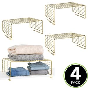 mDesign Modern Versatile Metal Closet, Cabinet Organizer Storage 2-Tier Shelf Divider, Separator for Bedrooms, Bathrooms, Entryways, Hallways, Kitchen Pantry, Office, Easy Install, 4 Pack - Soft Brass