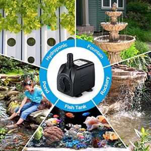 CWKJ Fountain Pump, 2 Packs 160GPH(10W 600L/H) Submersible Water Pump, Durable Outdoor Fountain Water Pump with 7.2ft（2.2m）Power Cord, 3 Nozzles for Aquarium, Pond, Fish Tank, Water Fountain Pump