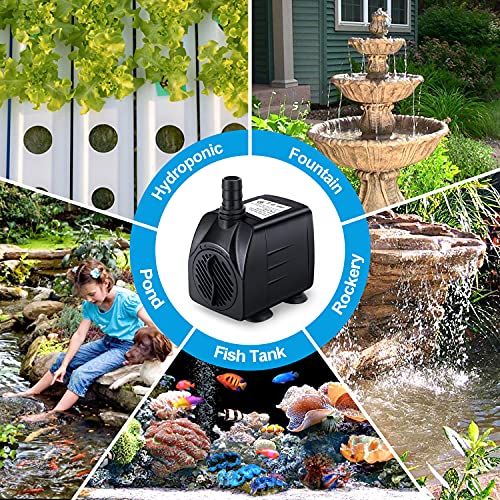 CWKJ Fountain Pump, 2 Packs 160GPH(10W 600L/H) Submersible Water Pump, Durable Outdoor Fountain Water Pump with 7.2ft（2.2m）Power Cord, 3 Nozzles for Aquarium, Pond, Fish Tank, Water Fountain Pump