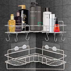 2 pack corner shower caddy shelf, no drilling heavy duty corner shower basket adhesive stainless steel bathroom shower organizer for kitchen, bathroom, toilet