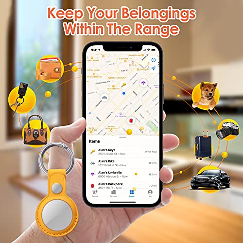 Tomorotec 2-Pack Anti-Lost PU Leather Protective Case for AirTag, Safety Protector Case Cover with Keychain Ring for Apple AirTag Tracking Locator Tracker Finder (Yellow)