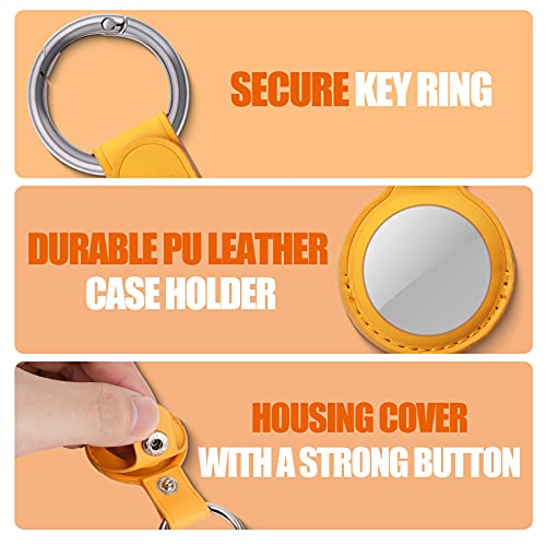 Tomorotec 2-Pack Anti-Lost PU Leather Protective Case for AirTag, Safety Protector Case Cover with Keychain Ring for Apple AirTag Tracking Locator Tracker Finder (Yellow)