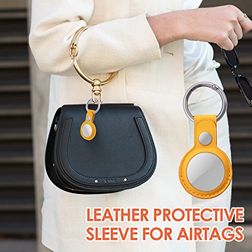 Tomorotec 2-Pack Anti-Lost PU Leather Protective Case for AirTag, Safety Protector Case Cover with Keychain Ring for Apple AirTag Tracking Locator Tracker Finder (Yellow)