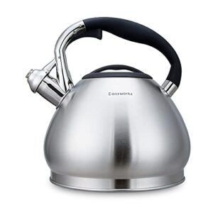 easyworkz whistling stovetop tea kettle food grade stainless steel hot water tea pot with loud whistle,3.1 quart(3.0l)