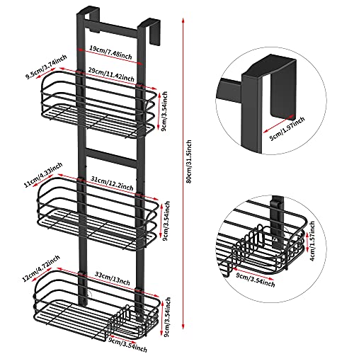 Nieifi Over The Shower Door Caddy Pantry Organizer Rack with Reliable Hooks, Sturdy Rust Proof Hanging Shower Organizer Shelf Basket Storage Rack, Bathroom Shelves Drill Free Extra Large