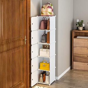 Aeitc Cube Organizer 5-Cube (11.8inx11.8in) Narrow Cabinet Closet Storage Shelves Plastic Storage Shelving for Bedroom, Living Room, Office, White with Doors