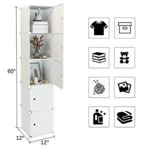 Aeitc Cube Organizer 5-Cube (11.8inx11.8in) Narrow Cabinet Closet Storage Shelves Plastic Storage Shelving for Bedroom, Living Room, Office, White with Doors