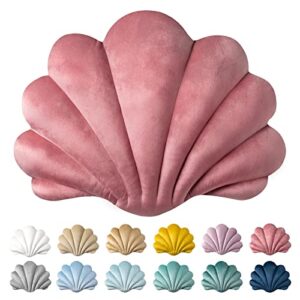 ashler 3d throw pillows shell shaped accent throw pillow , soft velvet insert included cushion for couch bed living room, pack of 1, pink, 14 x 11 inches