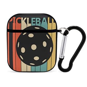 pickleball retro airpods case cover for apple airpods 2&1 cute airpod case for boys girls pc hard protective skin airpods accessories with keychain