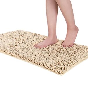 egyphy bathroom rugs chenille bath mat extra soft and absorbent bath rugs non-slip shaggy mats for shower, bathtub, kitchen, machine washable rug pad plush microfiber carpet 17x24 inches camel