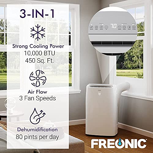 Freonic 10,000 BTU Portable Air Conditioner | LED Display | 24H Timer | Auto-Restart | Sleep Mode | Dehumidifier | AC for Rooms up to 450 Sq. Ft | FHCP101AKR