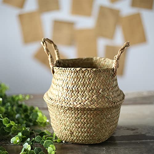 UXZDX Wicker Woven Basket Rattan Foldable Hanging Flower Pot, Woven Dirty Clothes Basket, Storage Basket, Home Decoration